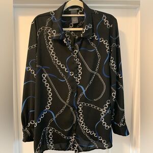 Chelsea & Theodore Navy Chain Link Chiffon Blouse Size XL